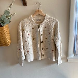 Madewell cream sandlin  textured embroidered sweater chunky cotton knit